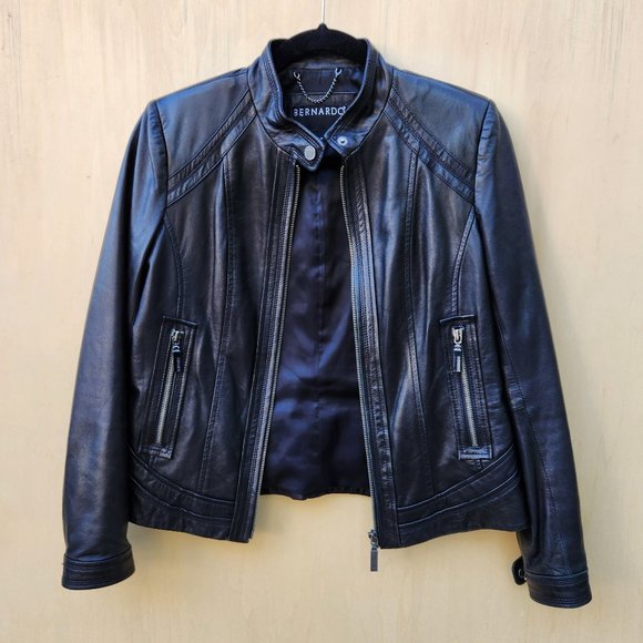 Bernardo Jackets & Blazers - Bernardo Black Genuine Leather Moto Jacket - Size Small